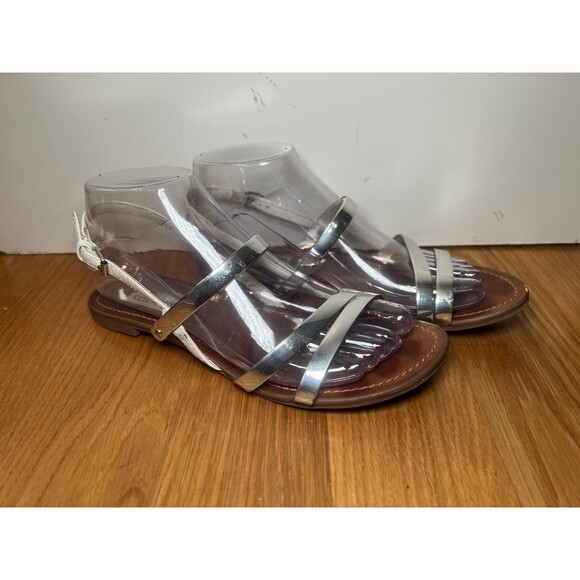 Steve Madden Sandals Womens Silver Metallic White Strappy Slingback Open Toe - Picture 1 of 9